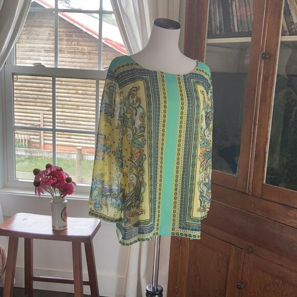 Sunny Leigh Brightly Colored Chiffon Top, Size XL - Picture 2 of 7